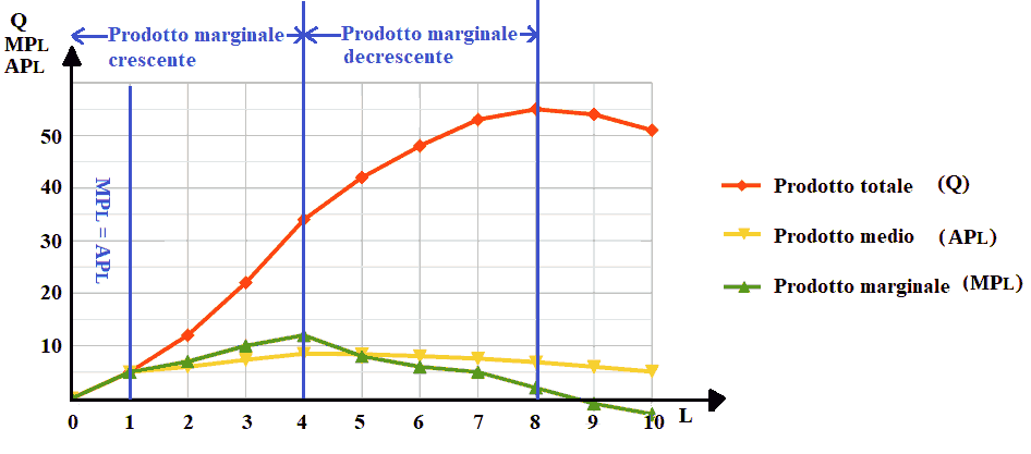 Funzione del prodotto marginale e funzione del prodotto medio